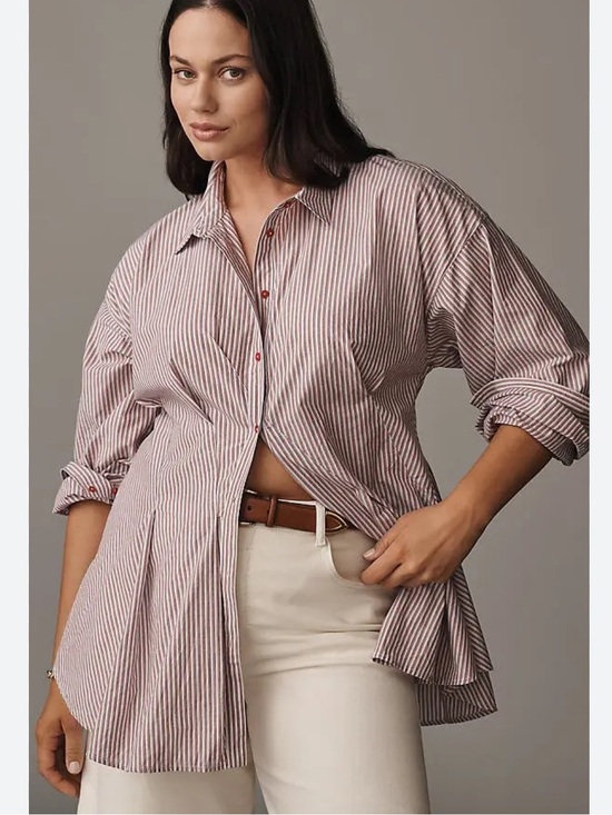 Maeve Tops - MAEVE by anthropology Long-Sleeve Waisted Buttondown striped Shirt size large